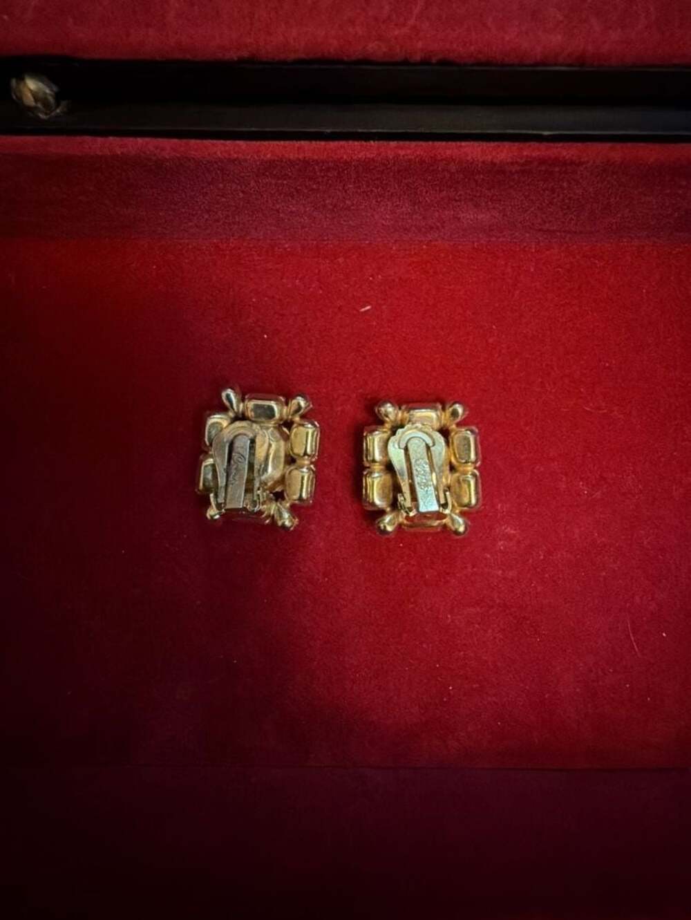Vintage Kramer Gold Tone Emerald Cut and Pink Crystal Rhinestone Clip-On Earring - Picture 3 of 4